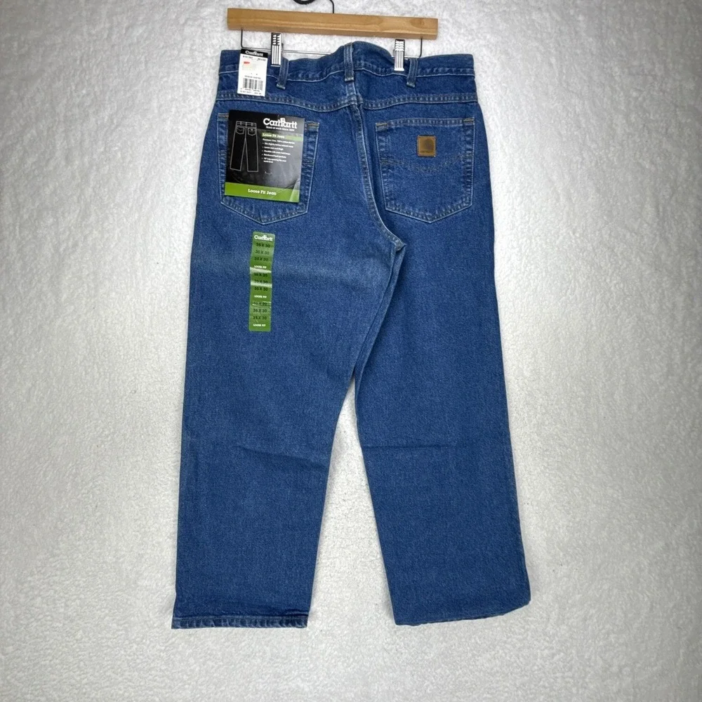 Carhartt Mens Loose Fit Denim Jeans 35x30 New with Tags B167 DST Blue Work Pants